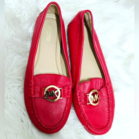 Michael Kors Red Moccasin Leather Loafers Flats with Gold Detail Size 7M 🌴 - Picture 1 of 8